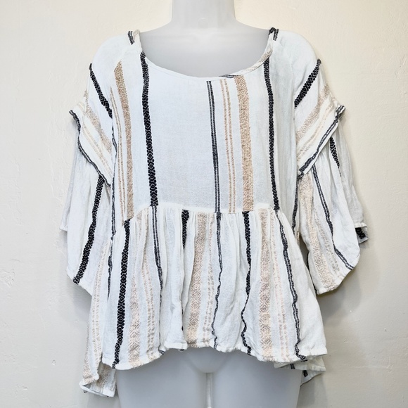 Ada Kamara | Criss Cross Embroidered Striped Textured Knit Peplum Boho Blouse - Picture 3 of 13
